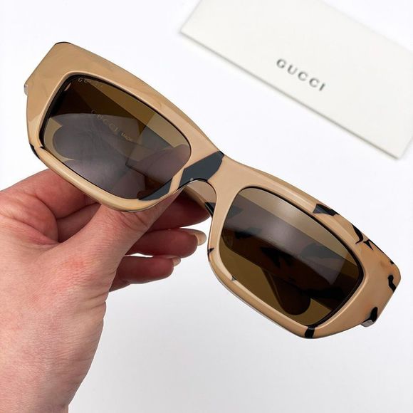 Gucci GG1296S 003 Sunglasses Black Big Spotted Havana Brown Rectangle Unisex - Picture 1 of 10